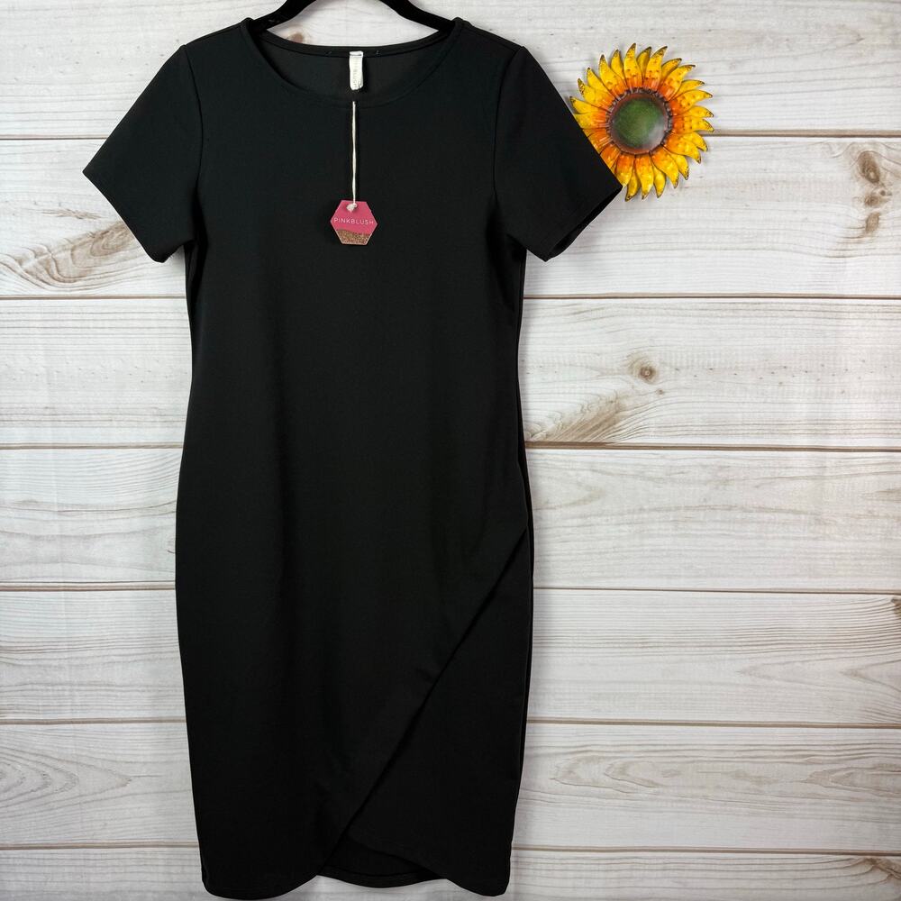 pinkblush short sleeve tulip hem black dress S